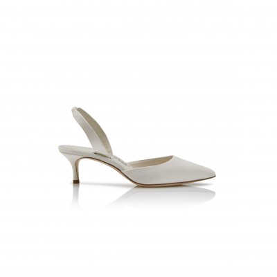 MANOLO BLAHNIK CAROLYNE BRIDE WHITE SATIN SLINGBACK PUMPS 9XX-0027-0002